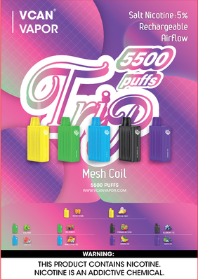 Elektronische Zigarette 5500puffs Vcan-Marken-Mesh Coil Bottom Airflow Disposables