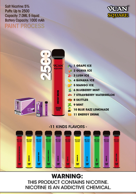 2500 stößt Öl 650mAh Mesh Coil Disposable Vape Pen 5% NIC 7ml 11 Aromen luft